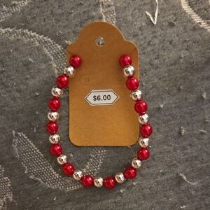 Elegant Red and Silver Beaded Bracelet
